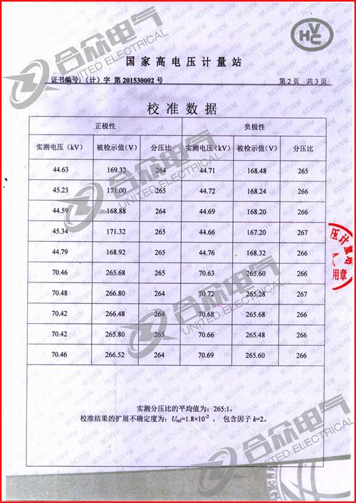 冲击电压发生器标准证书