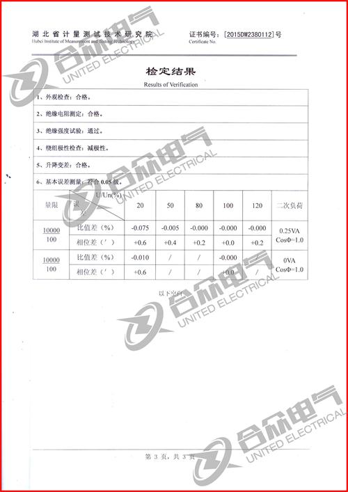 标准电压互感器证书