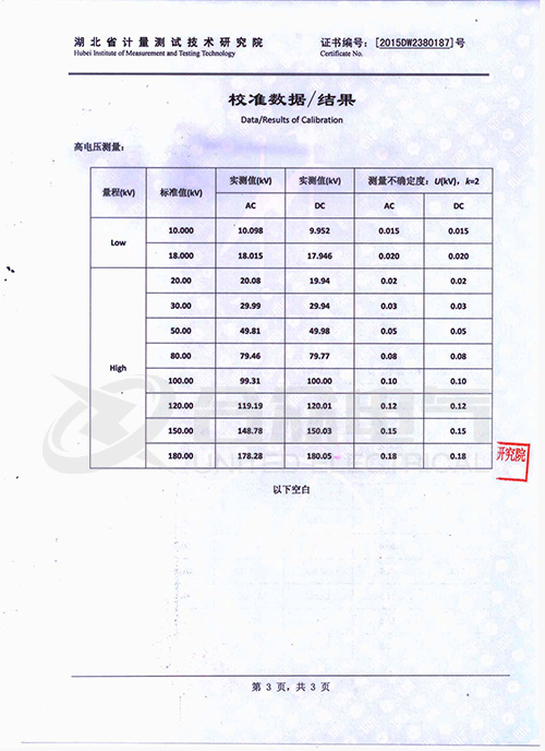 阻容分压器证书