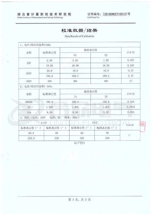 数字双钳相位伏安表证书