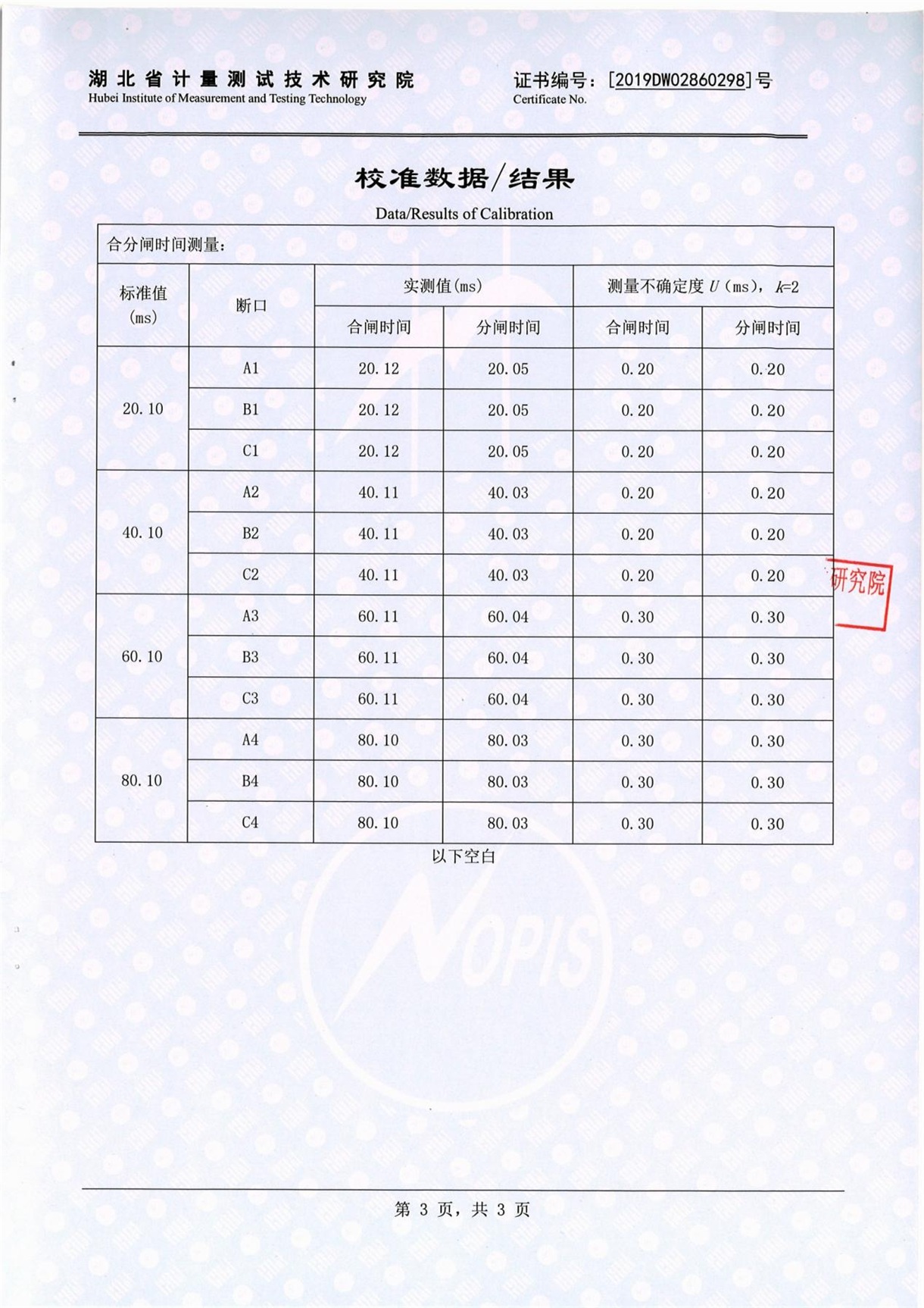 高压开关动特性测试仪 证书